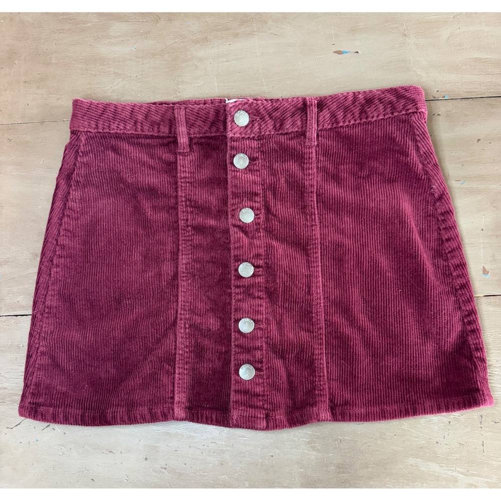 Bongo Burgundy Corduroy Mini Skirt Button Front Dark Academia Wine Red Size M